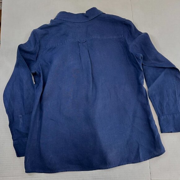 Talbots Pure Irish Navy Blue Linen Button Down Long Sleeve Blouse Top, 10P - Picture 6 of 6